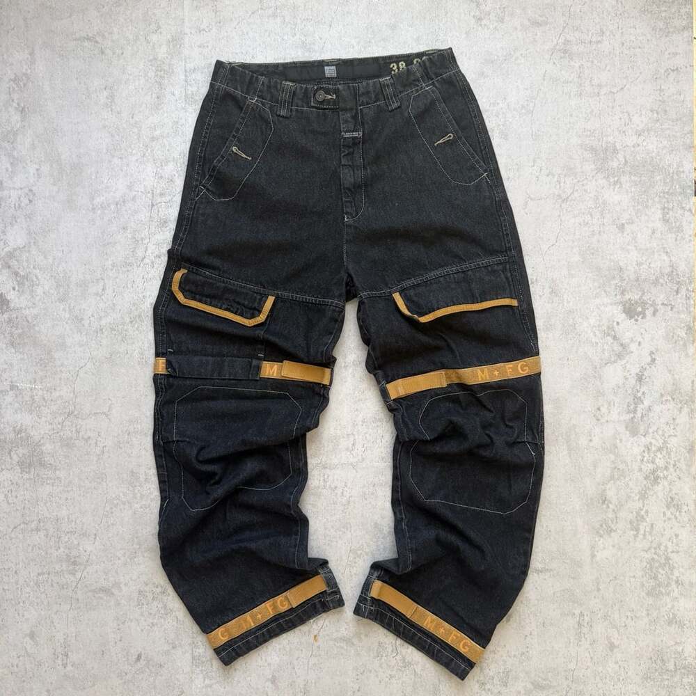 Marithe Francois Girbaud Shuttle Tape Cargo Jeans Size 31 Black Denim